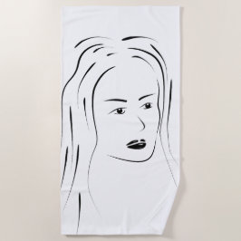 Loyal Black Line Art Frauengesicht Digital Handraw Strandtuch