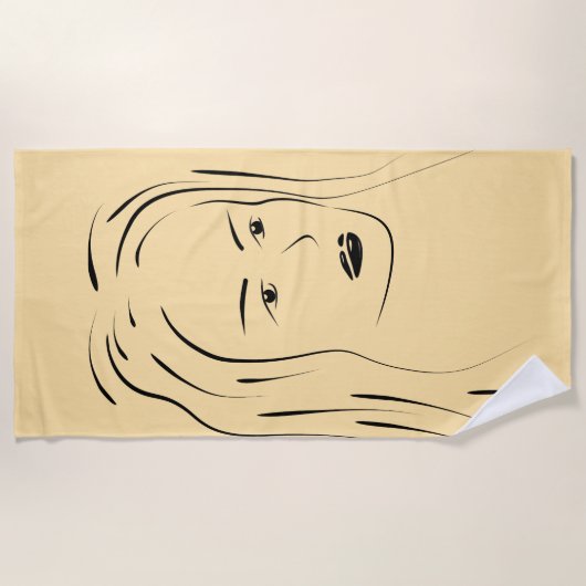 Loyal Black Line Art Frauengesicht Digital Handraw Strandtuch (Vorderseite)