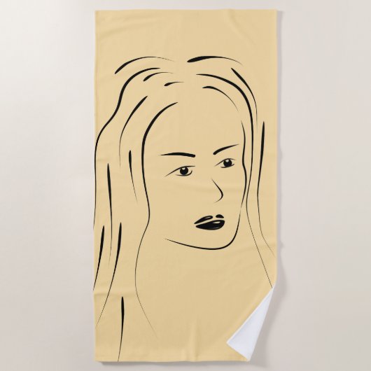 Loyal Black Line Art Frauengesicht Digital Handraw Strandtuch (Vorderseite)
