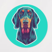 Loyal Glow – Vibrant Bluetick Coonhound Pop Art Etiketten (Design 1)
