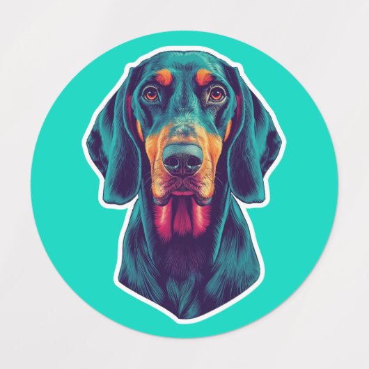 Loyal Glow – Vibrant Bluetick Coonhound Pop Art Etiketten (Design 1)