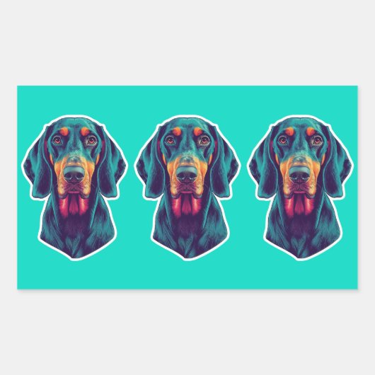 Loyal Glow – Vibrant Bluetick Coonhound Pop Art Rechteckiger Aufkleber (Vorderseite)