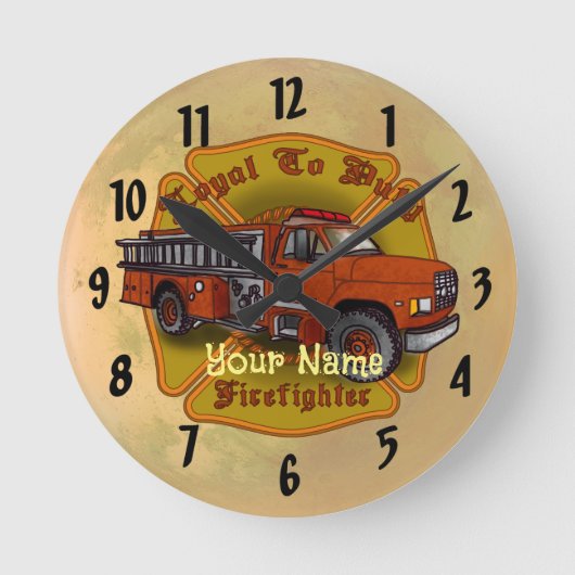 Loyal To Duty Firetruck Runde Wanduhr (Vorderseite)