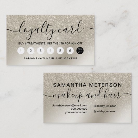 Loyalität Perle Glitzer Elfenbein Ober Gold Treuekarte (Vorne/Hinten)