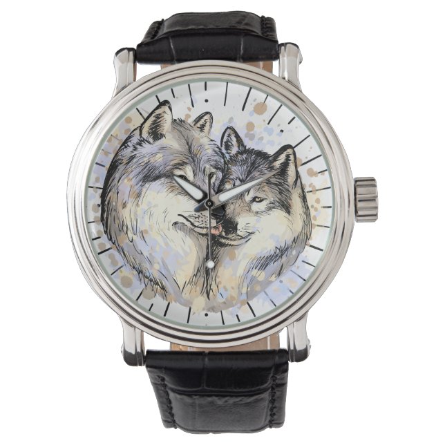 Loyalität und Liebe in freier Wildbahn (Wolf-Liebe Armbanduhr (Vorderseite)