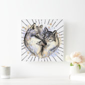 Loyalität und Liebe in freier Wildbahn (Wolf-Liebe Quadratische Wanduhr (Zuhause)