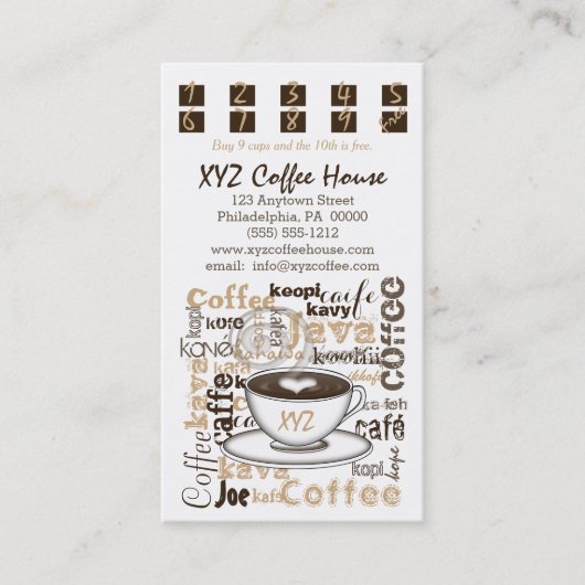 Loyalitäts-Karten des Café-Durchschlags-| Treuekarte (Vorderseite)