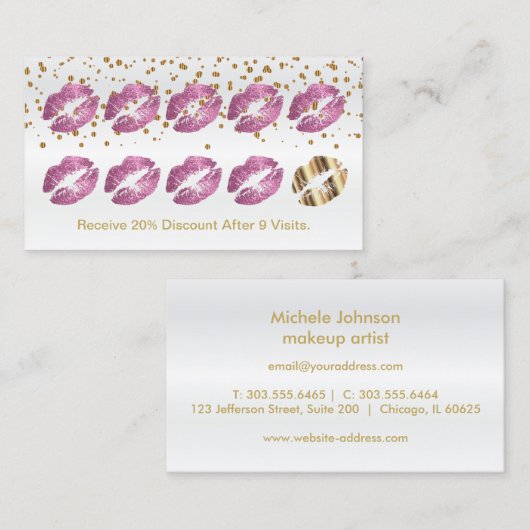 Loyalitäts-Lochkarte-so Rosa-Glitzer auf weißem Treuekarte (Vorne/Hinten)