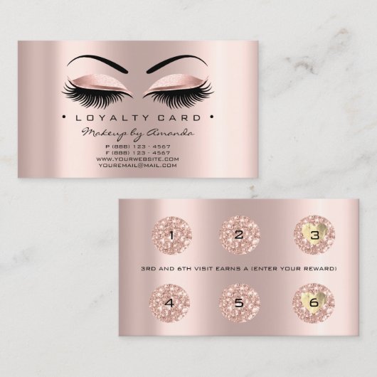 Loyalitätskarte 6 Punch Makeup Lashes Rose Treuekarte (Vorne/Hinten)