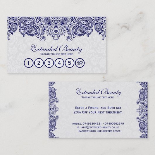 Loyalitätskarte für weiße Damaskus und blaue Blume Treuekarte (Vorne/Hinten)