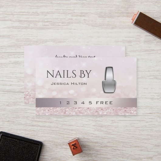 Loyalitätskarte glittery bokeh helle Nagellack Treuekarte (Vorderseite/Rückseite Beispiel)