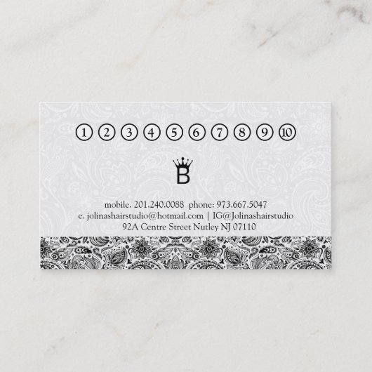 Loyalkarte für Paisley in Schwarzweiß Treuekarte (Rückseite)