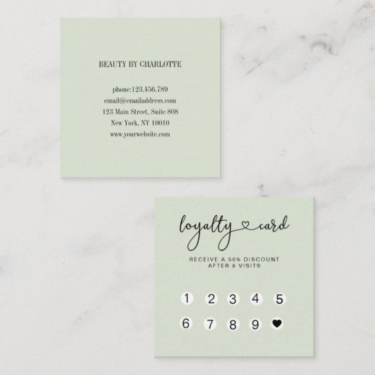 Loyalty 10 Nails Lashes Business Card Quadratische Quadratische Visitenkarte (Vorne/Hinten)