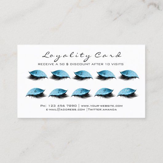 Loyalty Card 10 Makeup Lashes Blue Navy Treuekarte (Rückseite)