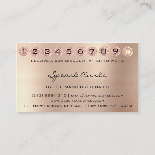 Loyalty Card 10 Punch Curly Friseur Girl Visitenkarte (Rückseite)