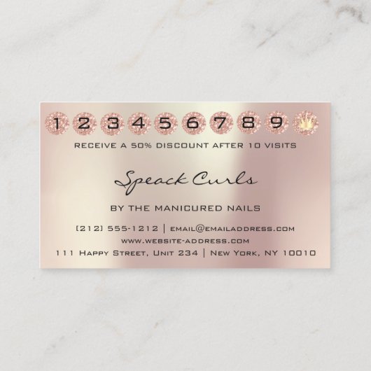 Loyalty Card 10 Punch Curly Friseur Tropfen Visitenkarte (Rückseite)