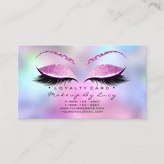 Loyalty Card 6 Beauty Salon Lashes Glitzer Pink Treuekarte (Vorderseite)