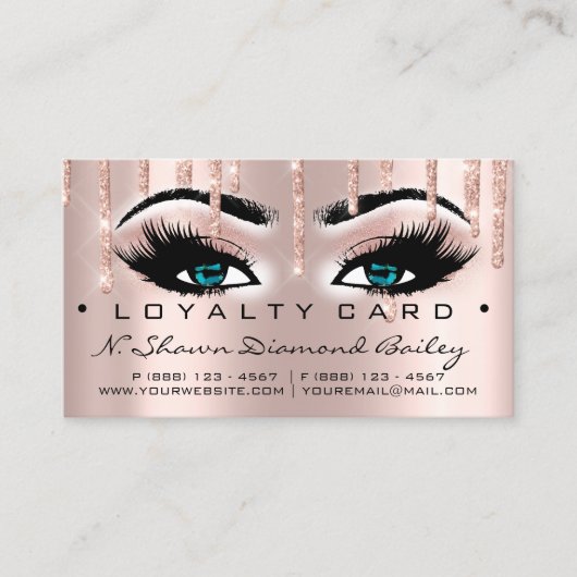 Loyalty Card 6 Beauty Salon Lashes Rose Blue Tropf Treuekarte (Vorderseite)