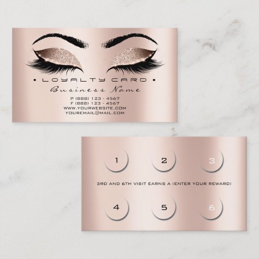 Loyalty Card 6 Beauty Salon Lashes Rose Treuekarte (Vorne/Hinten)