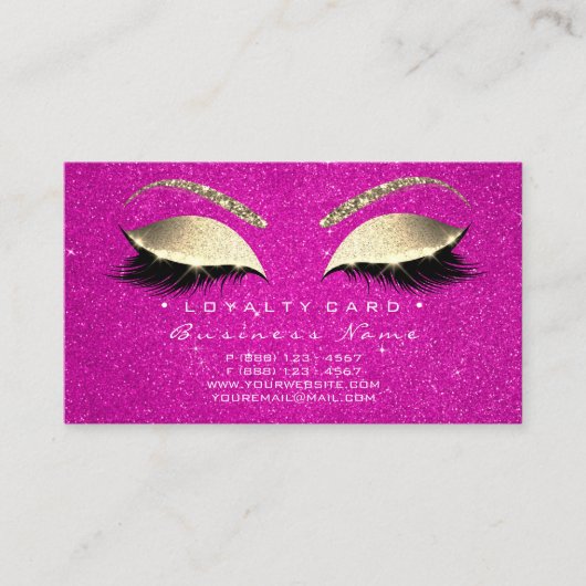 Loyalty Card 6 Lashes Gold Hot Pink Crown Glitzer Treuekarte (Vorderseite)