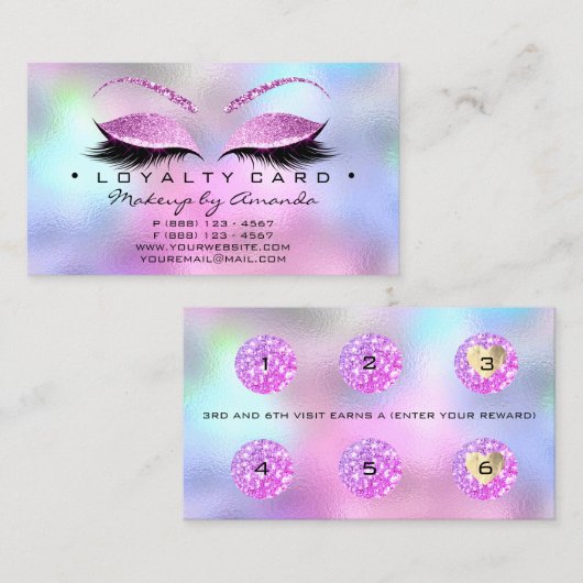 Loyalty Card 6 Punch Makeup Künstlerherz Fuchsia Treuekarte (Vorne/Hinten)