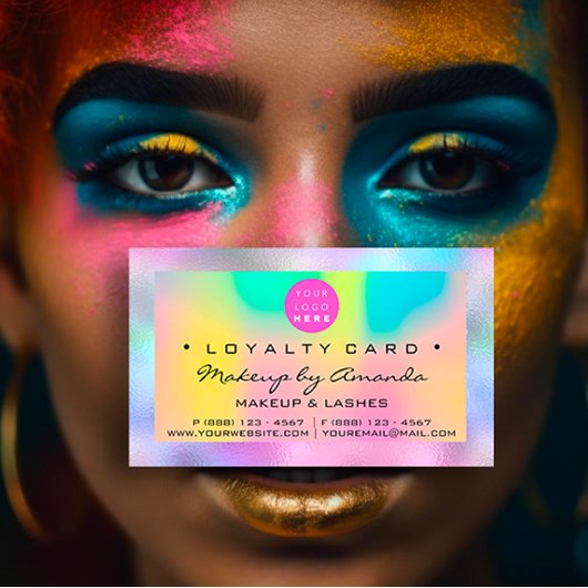 Loyalty Card 6 Punch Makeup Nail Holograph Logo Treuekarte