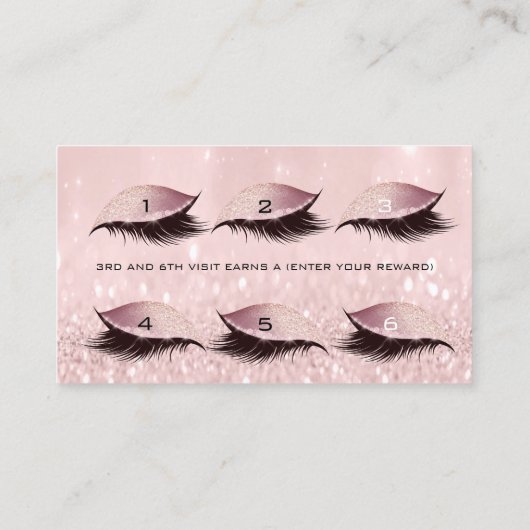 Loyalty Card 6 Schönheitssalon Lashes Rose Pink Gl Treuekarte (Rückseite)