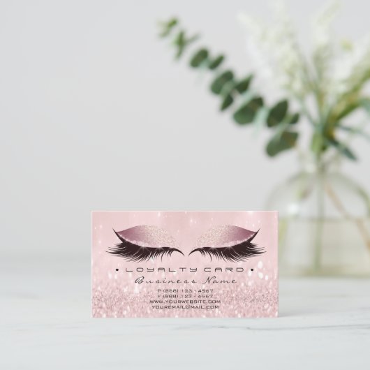 Loyalty Card 6 Schönheitssalon Lashes Rose Pink Gl Treuekarte (Stehend Vorderseite)