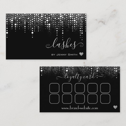 Loyalty Card Pretty Drips Silver Glitter Rain Visitenkarte (Vorne/Hinten)