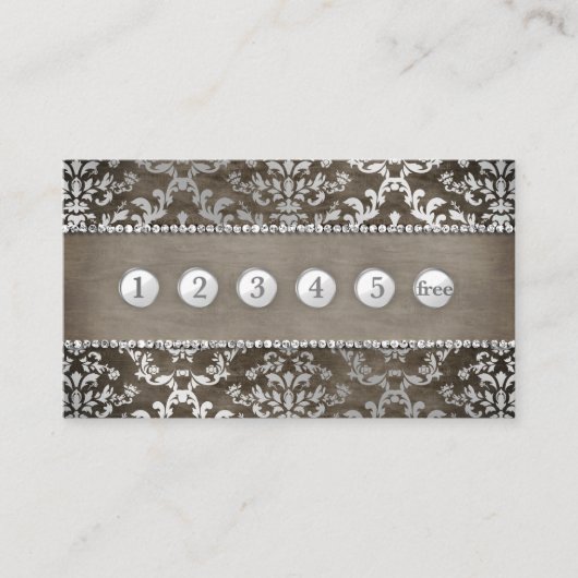 Loyalty Punch Card Coffee Chocolate Glimmer Damask Visitenkarte (Vorderseite)