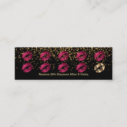 Loyalty Punch Card - Hot Pink Glitzer und Gold 3 Treuekarte (Vorderseite)
