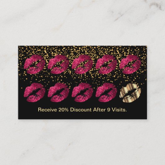 Loyalty Punch Card - Hot Pink Glitzer und Gold Treuekarte (Vorderseite)