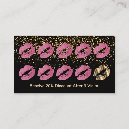 Loyalty Punch Card - Hübsch rosa Glitzer und Gold Treuekarte (Vorderseite)
