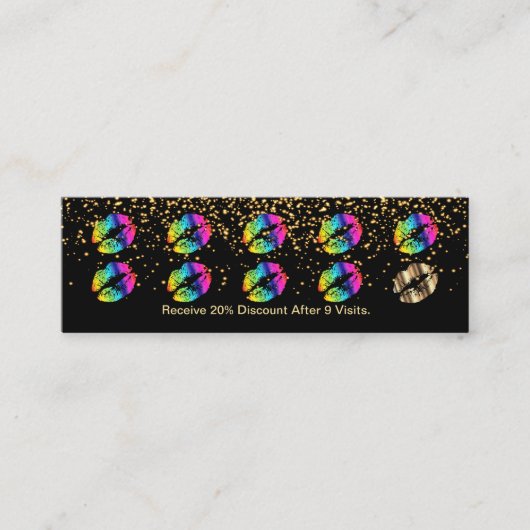 Loyalty Punch Card - Regenbogenlippen und Gold 3 Treuekarte (Vorderseite)