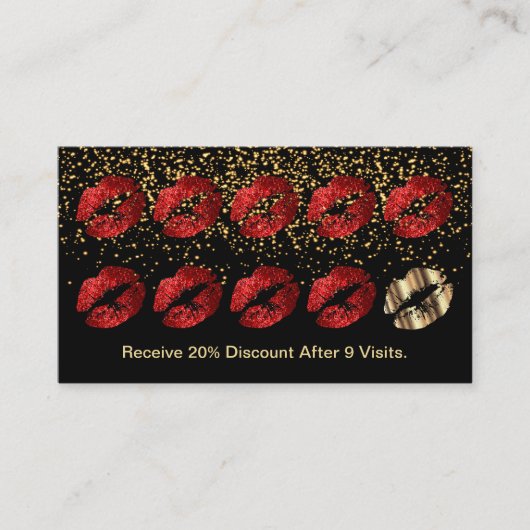 Loyalty Punch Card - Roter Glitzer und Gold Treuekarte (Vorderseite)