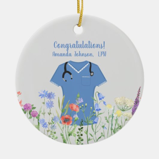 LPN Blue Scrubs Keramik Ornament (Vorne)