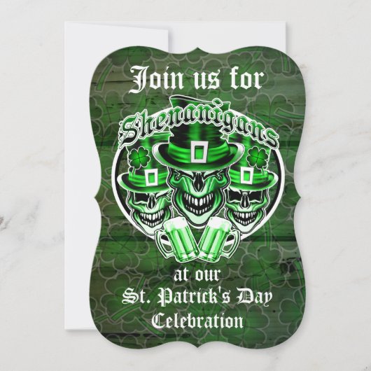 Lprechaun Skulls am St. Patrick's Day: Shenanigans Einladung (Vorderseite)