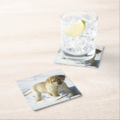 LR gelbe Labrador Welpe im Schnee Rechteckiger Pappuntersetzer (Vor Ort)