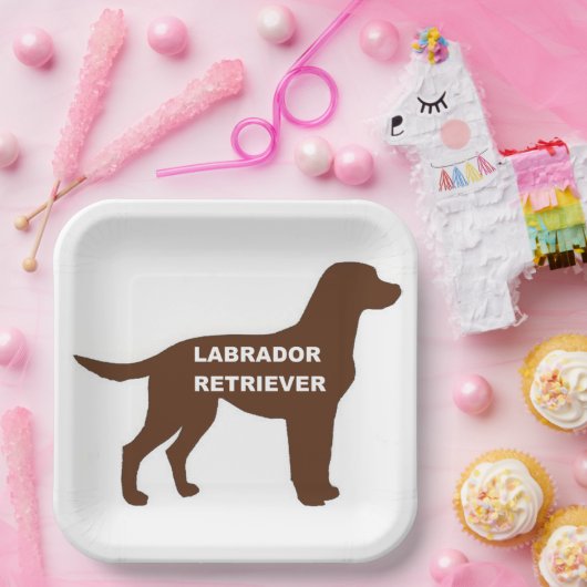 LR Schokolade Labrador Name Silhouette Pappteller (Party)