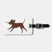 LR SchokoladenLabrador mit Stock Gepäckanhänger (Vorderseite horizontal)
