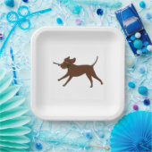 LR SchokoladenLabrador mit Stock Pappteller (Party)