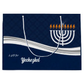 LRG Moderne Hanukkah in Blau und Weiß Große Geschenktüte (Vorderseite)