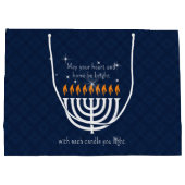 LRG Moderne Hanukkah in Blau und Weiß Große Geschenktüte (Rückseite)