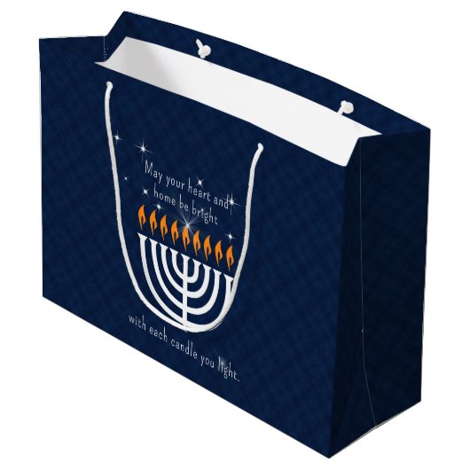 LRG Moderne Hanukkah in Blau und Weiß Große Geschenktüte (Rückseite Schrägansicht)