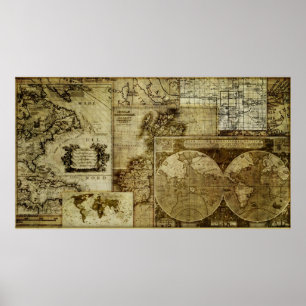 LRG POSTER HI RES Vintage Alte Weltkarten