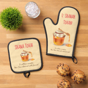 L'Shanah Tovah! Ein guter und süßer Jahreshonig Ofenhandschuh & Topflappen-Set