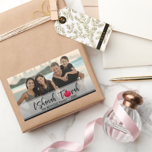 L'Shanah Tovah Pomegranate Elegantes Skript-Foto Rechteckiger Aufkleber (Schenken)