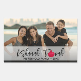 L'Shanah Tovah Pomegranate Elegantes Skript-Foto Rechteckiger Aufkleber