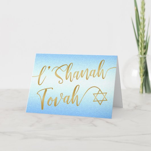 L'Shanah Tovah Rosh Hashanah Gold Script Blue Karte (Vorderseite)