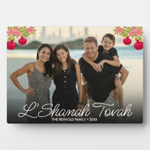 L'Shanah Tovah Schrift Foto Granatapfel-Blüte Fotoplatte